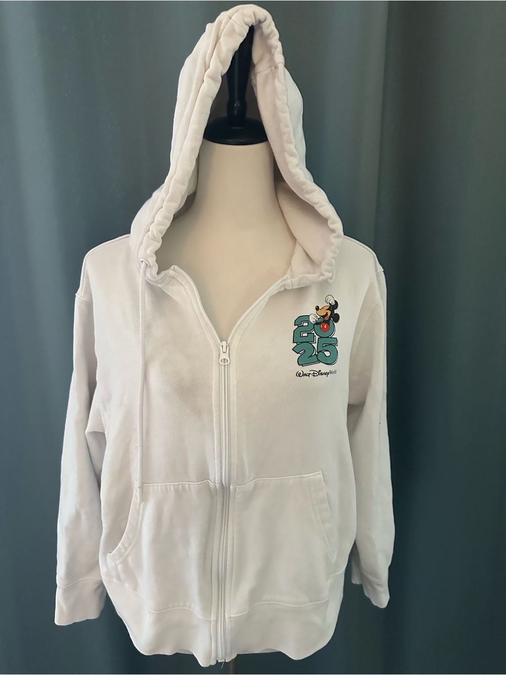 Disney Parks Walt Disney World 2025 Mickey Minnie Pluto Zip Hoodie White L